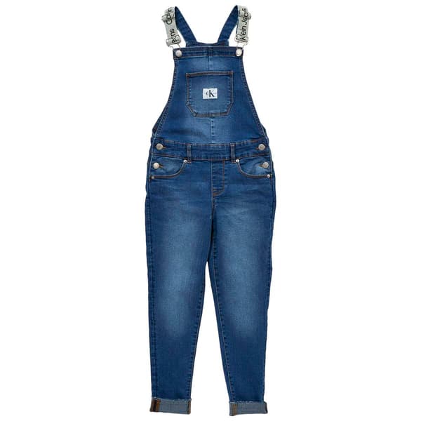 Girls &#40;7-16&#41; Calvin Klein Logo Skinny Denim Overalls