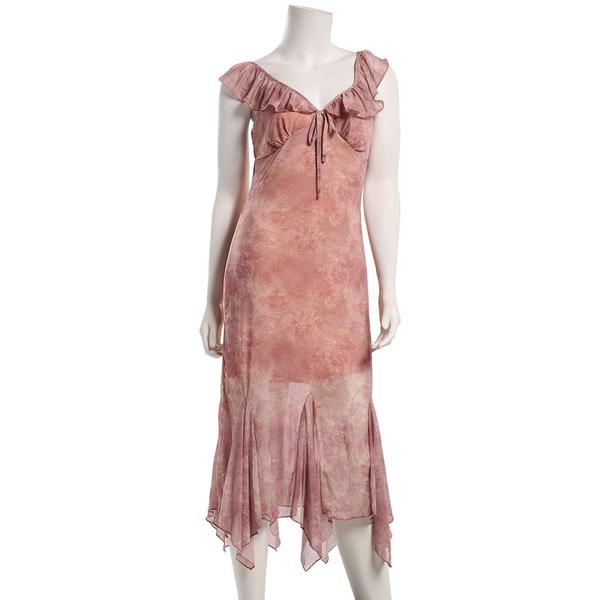 Juniors No Comment Ruffle Strap Godet Hanky Midi Dress- Mauve - image 