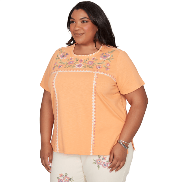 Plus Size Alfred Dunner Beachcomber Floral Embroidery Tee
