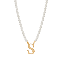 1928 16in. Gold-Tone S Initial Pearl Pendant