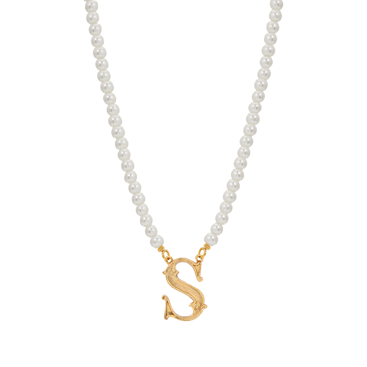 1928 16in. Gold-Tone S Initial Pearl Pendant