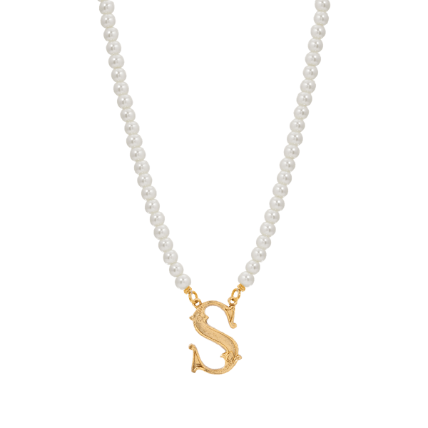 1928 16in. Gold-Tone S Initial Pearl Pendant - image 