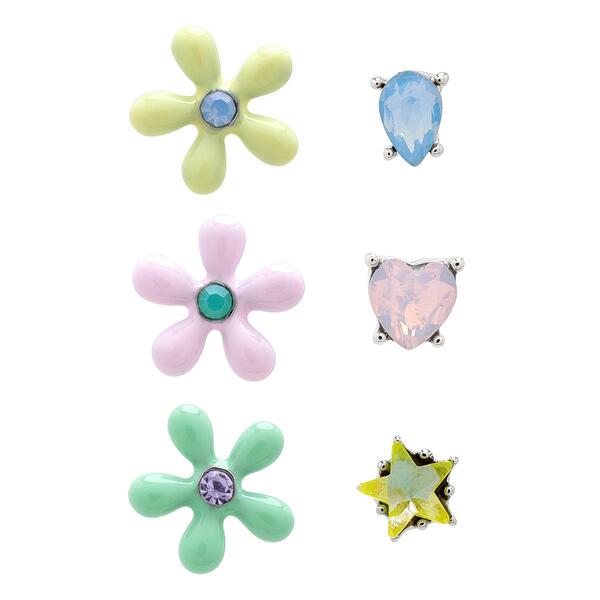 Betsey Johnson Spring Floral Mixed Stud Earrings Set - image 