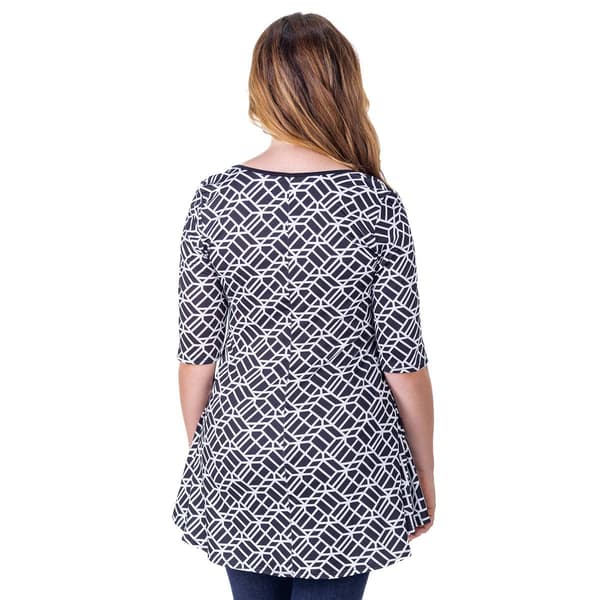 Womens 24/7 Comfort Apparel Geometric Elbow Sleeve Tunic Top