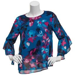 Plus Size Kasper 3/4 Ruffle Sleeve Leaf Chiffon Blouse