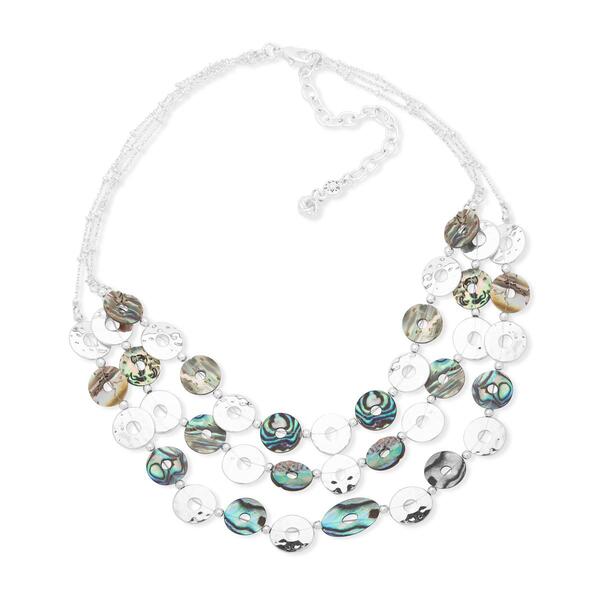 Chaps Silver-Tone Abalone 3-Row Frontal Lobster Closure Necklace - image 