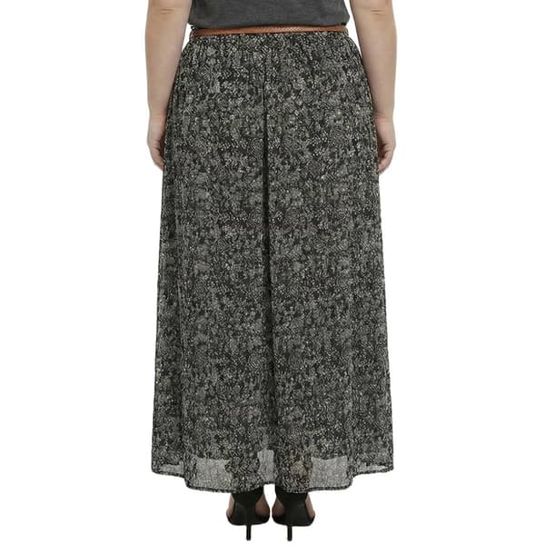 Plus Size NY Collection Swirl Floral Belted Waist Maxi Skirt