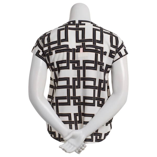 Como Blu Roll Sleeve 2 Pocket Geometric Henley Blouse