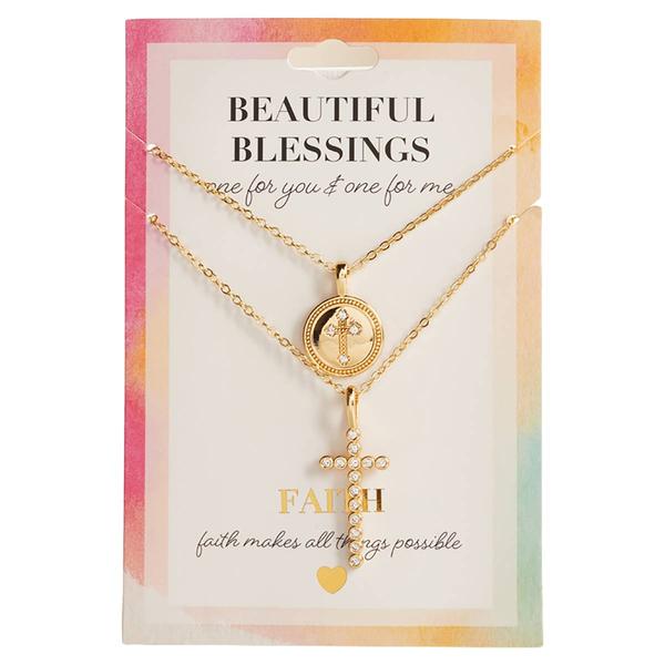 Beautiful Blessings 16 Gold-Tone Double Cross Medallion CZ Nec - image 