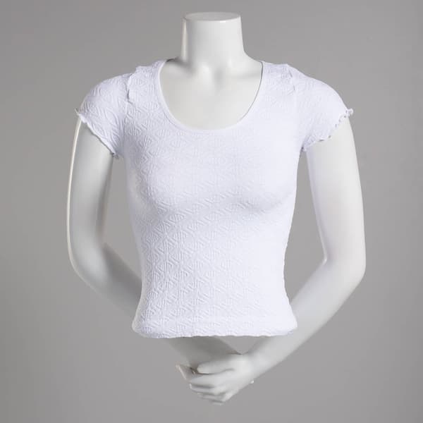 Juniors Poof! Textured & Seamless Lettuce Trim Tee