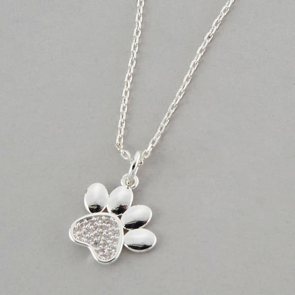 Design Collection Silver-Tone Pave Dog Paw Drop Pendant - image 