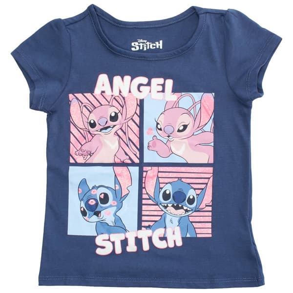 Girls (4-6x) Disney Short Sleeve Stitch & Angel Kiss Tee - image 