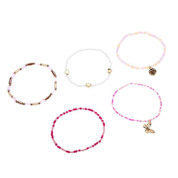 Ashley 5pc. Butterfly & Heart Beaded Stretch Bracelets - image 