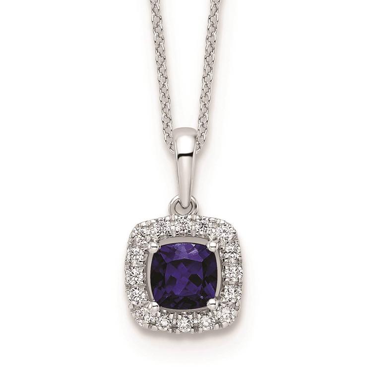 Pure Fire 14kt. White Gold Lab Created Blue Sapphire Halo Pendant