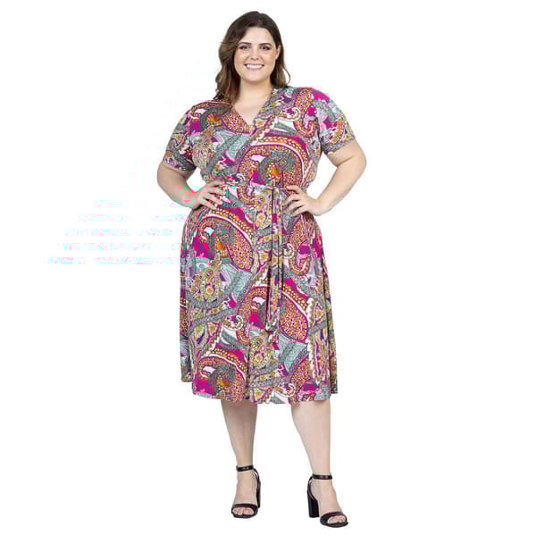 Plus Size 24/7 Comfort Apparel Paisley Tie Waist Midi Dress - image 