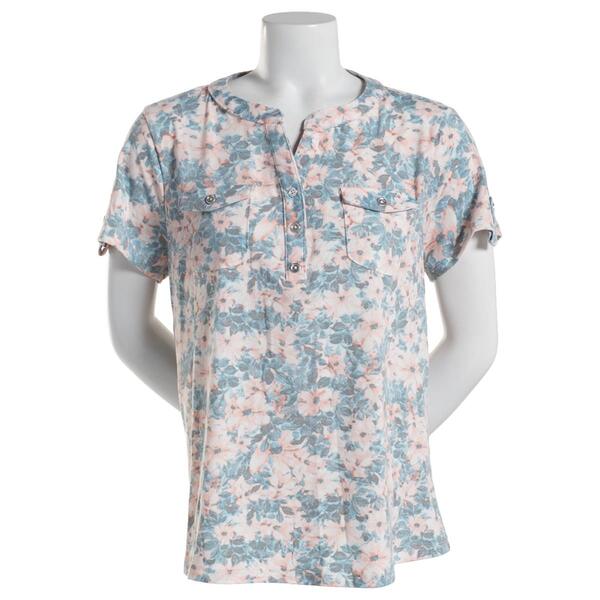 Womens Hasting & Smith Short Sleeve Printed Split Neck Top - image 