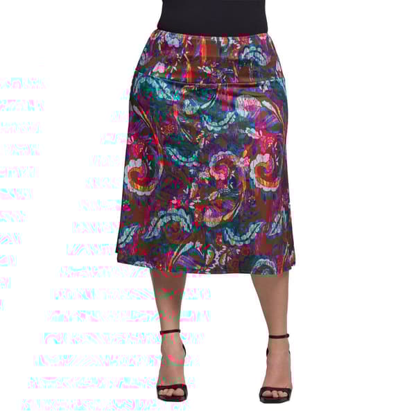 Plus Size 24/7 Comfort Apparel Brown Paisley Knee Length Skirt - image 