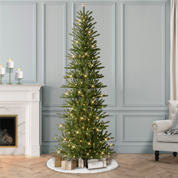 Puleo International 7.5ft. Pre-Lit Slim Mountain View Spruce Tree
