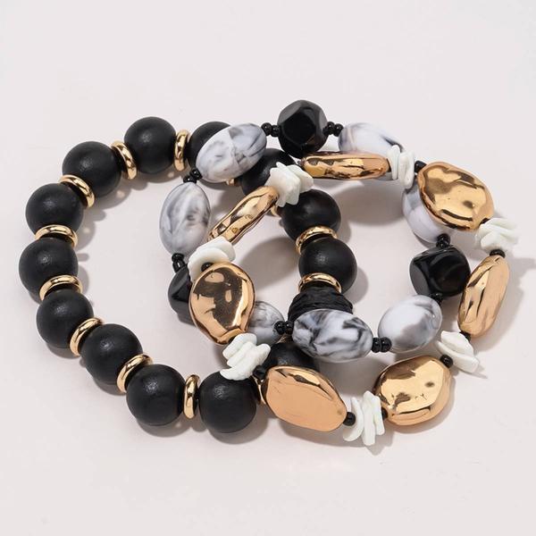 Ashley Cooper(tm) 3pc. Black Beads & Raffia Bracelet Set w/ Stone & - image 