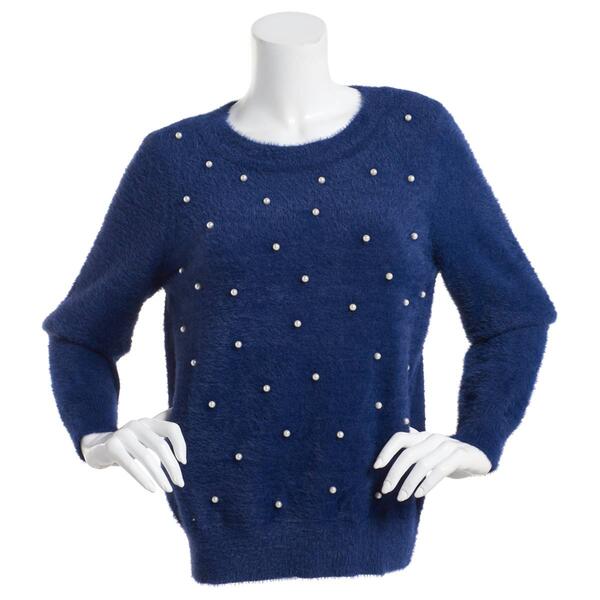 Womens Nanette Lepore Long Sleeve Fuzzy Sweater with Pearls - image 