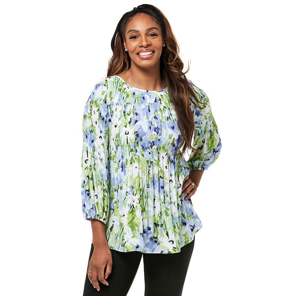 Plus Size Floral & Ivy 3/4 Sleeve Floral Round Neck Blouse