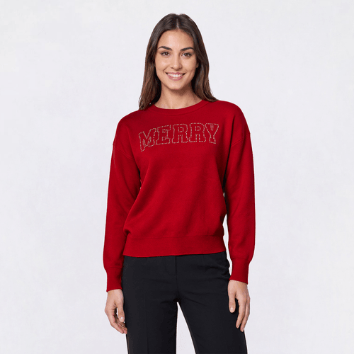 Womens Rio & Rian Long Sleeve Merry Studded Sweater - image 