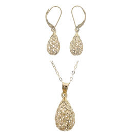 Gold Over Sterling Silver Teardrop Earrings & Pendant Necklace