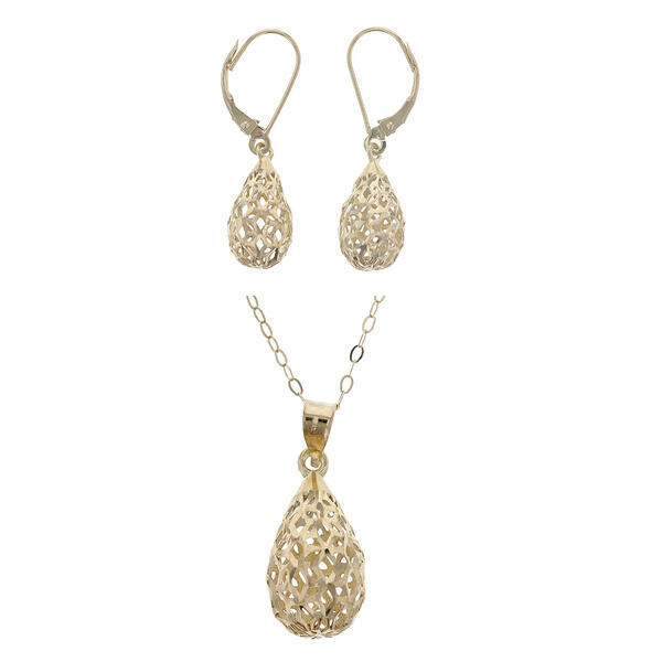 Gold Over Sterling Silver Teardrop Earrings & Pendant Necklace - image 