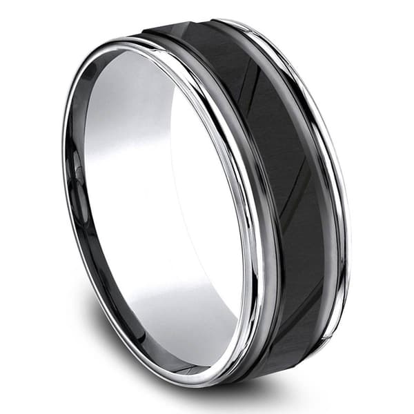 Mens Endless Affection™ 8mm Cobalt Black Cut Center Band Ring
