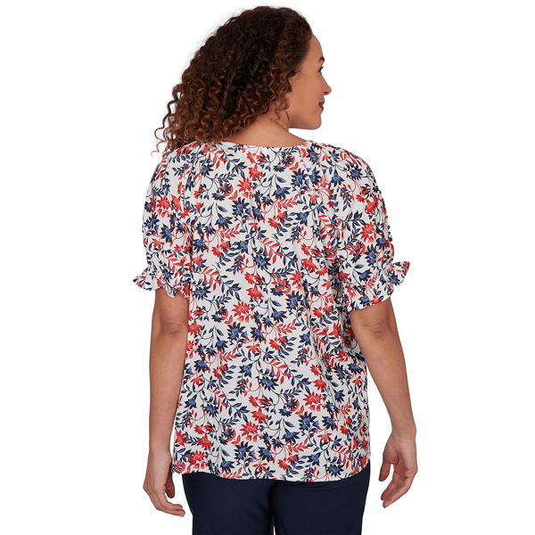 Womens Emaline Sapphire Serenade II Elbow Sleeve Floral Blouse