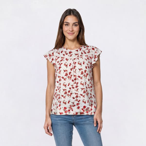 Womens Absolutely Famous Short Flutter Sleeve Floral Blouse - image 