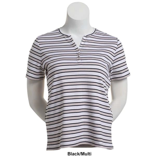 Petite Hasting & Smith Short Sleeve Stripe Henley Tee