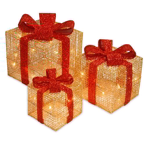 National Tree 3pc. Pre-Lit Gold Thread Gift Box - image 
