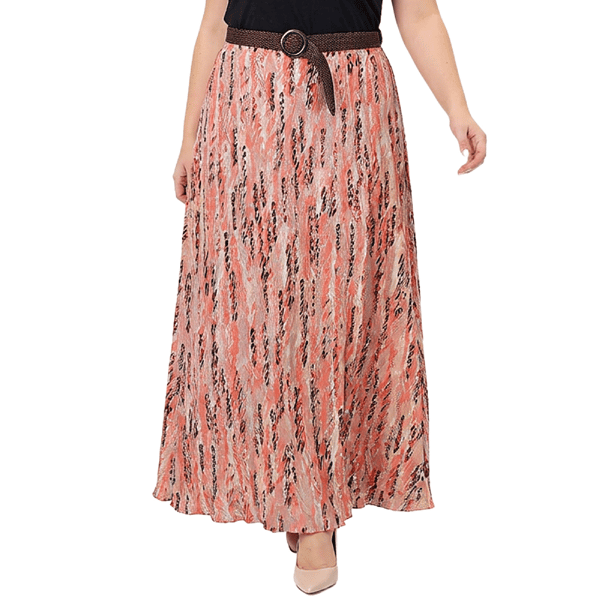 Plus Size NY Collection Peach Belt Waist Abstract Maxi Skirt