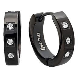 Steeltime Steel Huggies Black Onyx Plated Earrings