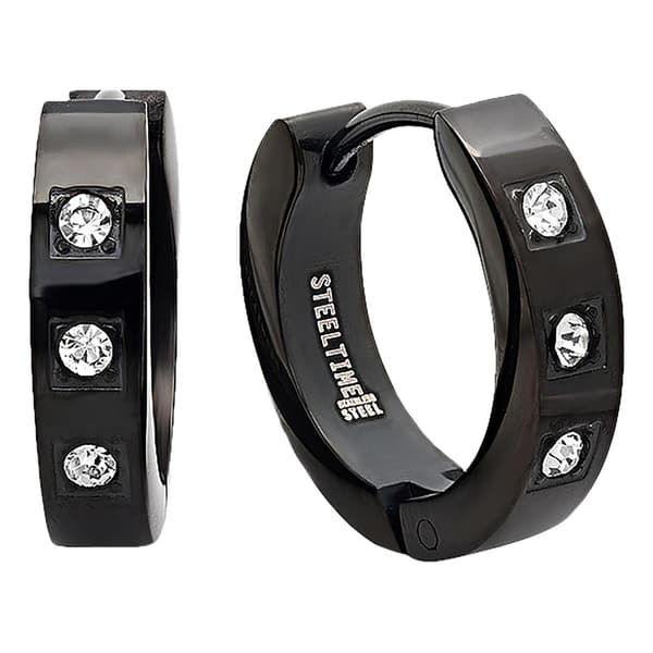 Steeltime Steel Huggies Black Onyx Plated Earrings - image 