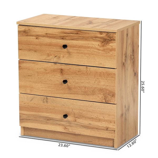 Baxton Studio Decon Oak Brown Wood 3-Drawer Storage Chest
