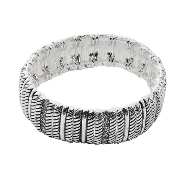 Design Collection Polished & Rope Textured Links Stretch Bracelet - image 