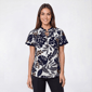 Womens Como Black Short Sleeve Tie Neck Tropical Leaf Blouse - image 1