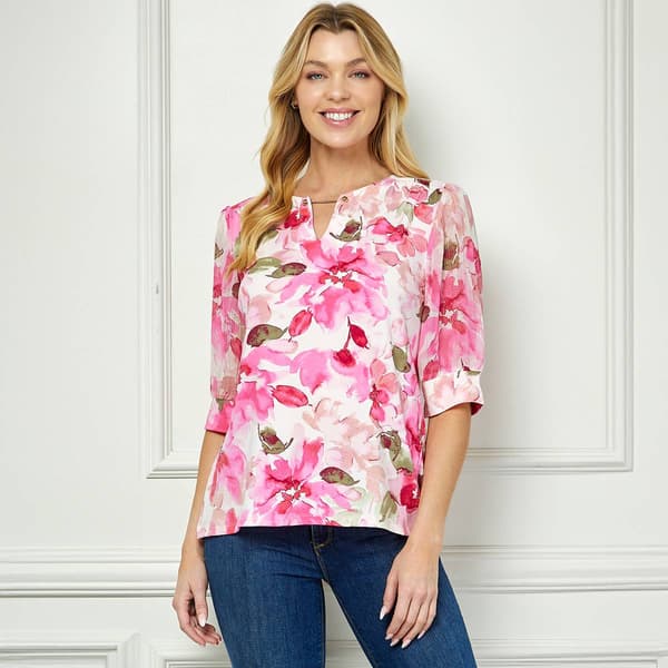 Womens Sara Michelle Elbow Chiffon Sleeve Floral Printed Bar - image 