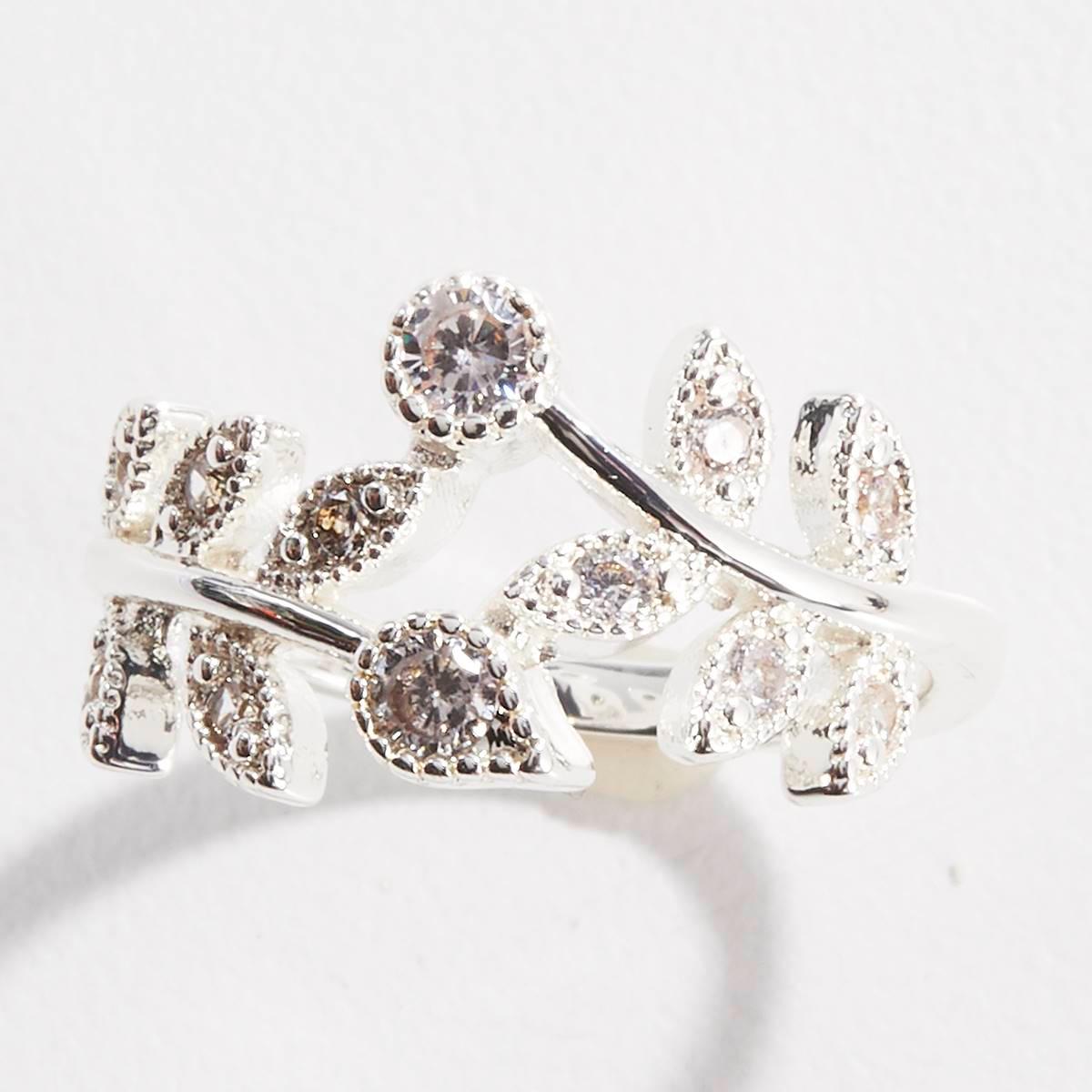Ashley Cooper™ Silver Leaf Wrap CZ Ring with Pave