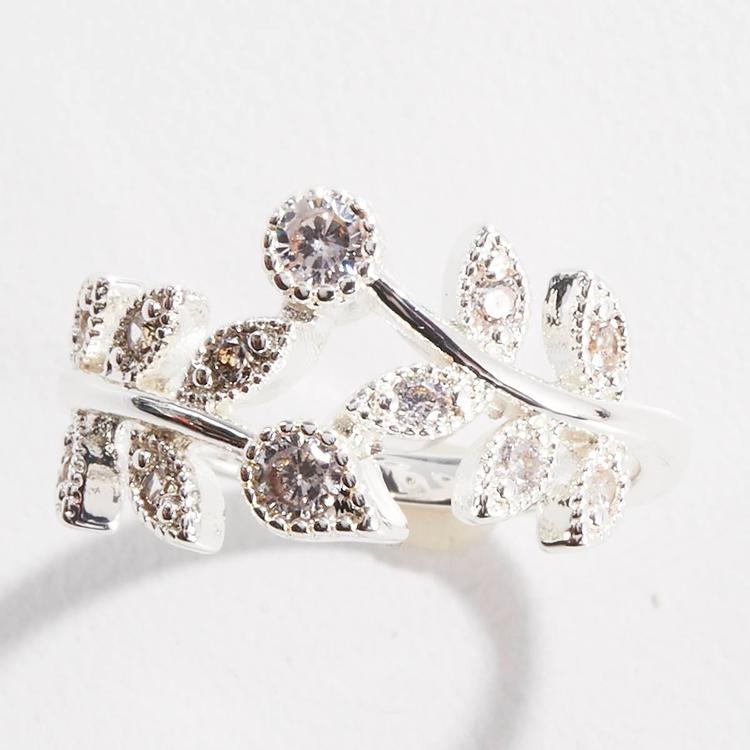 Ashley Cooper(tm) Silver Leaf Wrap Cubic Zirconia Ring with Pave