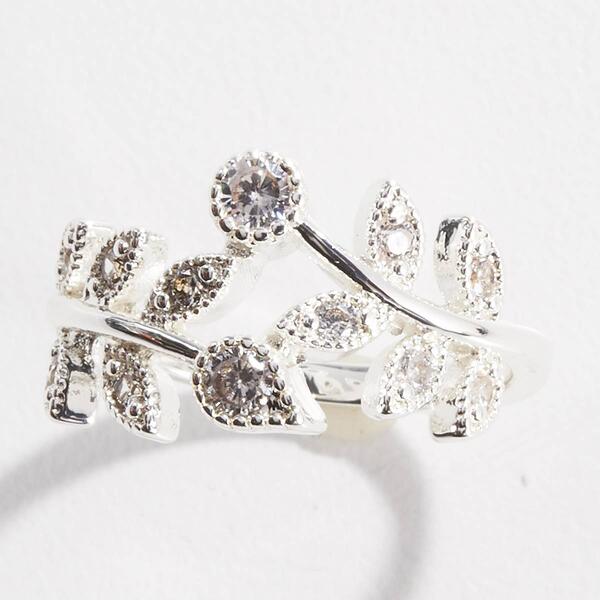 Ashley Cooper&#40;tm&#41; Silver Leaf Wrap Cubic Zirconia Ring with Pave - image 