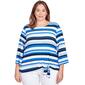 Plus Size Ruby Rd. Blue Horizon 3/4 Sleeve Yarn Dye Stripe Tee - image 1