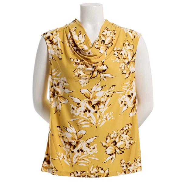 Womens Kasper Sleeveless Cowl Neck Placed Floral Blouse