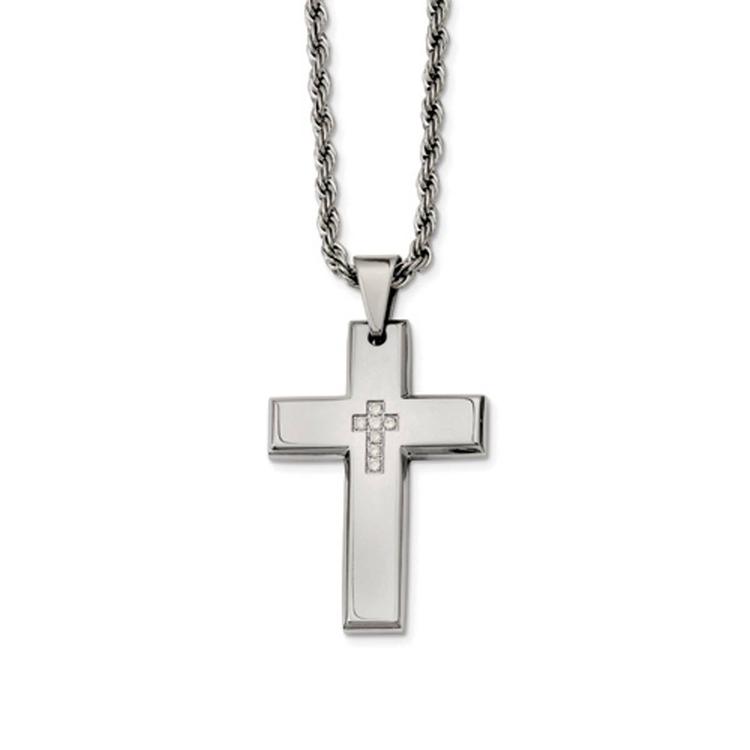 Mens Gentlemens Classics(tm) Cubic Zirconia Accented Cross Necklace