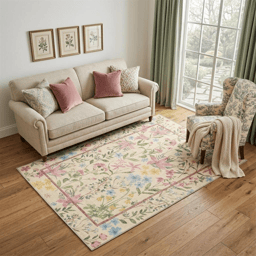 HomeRoots Ivory Pink & Green Floral Washable Area Rug