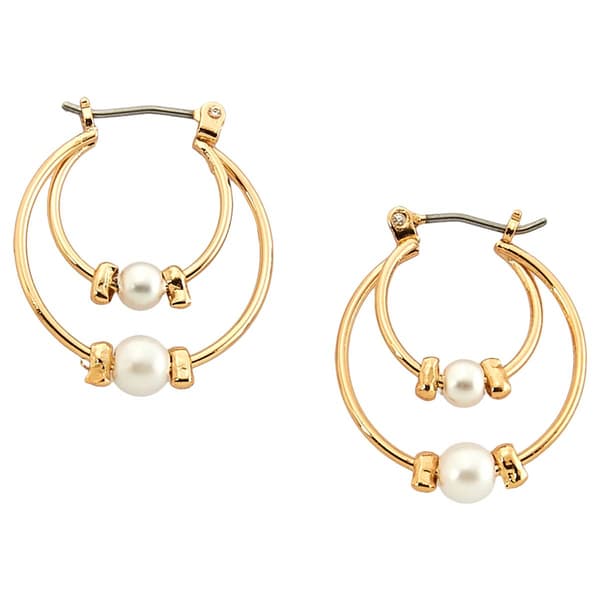 Gold Plated Pearl Double Hoop Earrings - image 