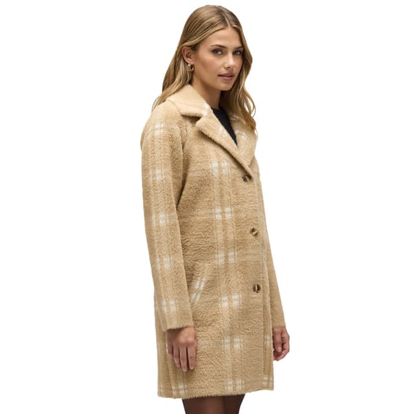 Womens NVLT Notch Collar Single Breasted Coatigan - Camel Plaid