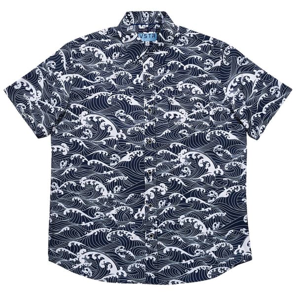 Young Mens VSTR Skull Waves Stretch Button Down Shirt